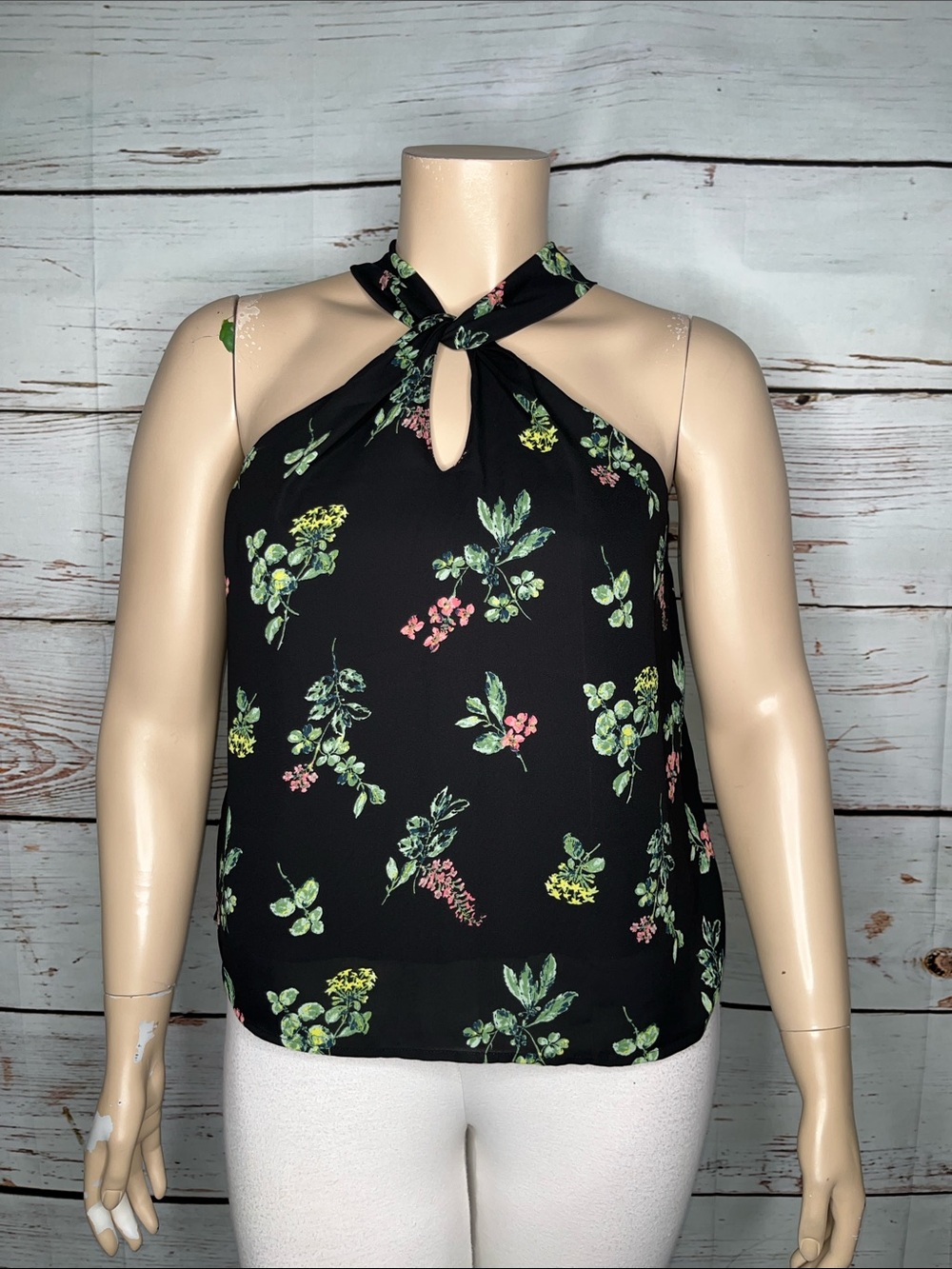Abercrombie & Fitch Size L Black - Floral Print Halter Tank Top Blouse
